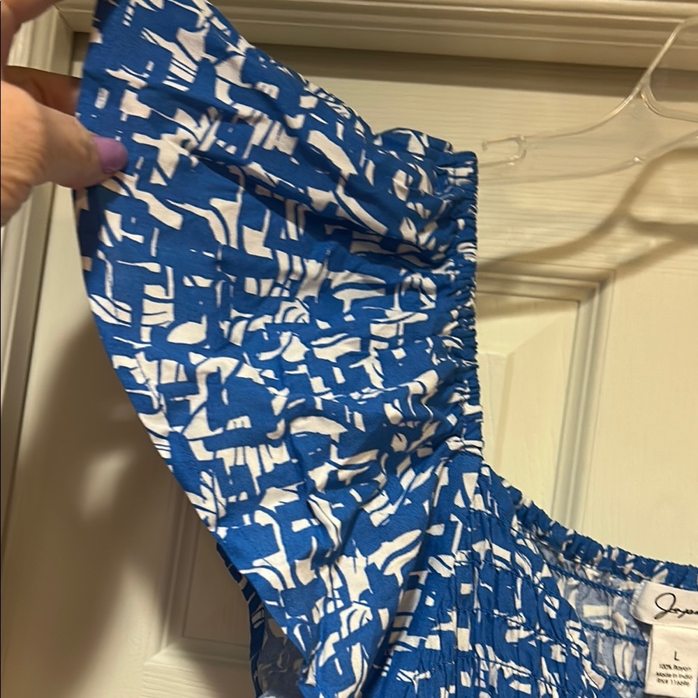 Japna Blue and White Smocked Ruffle Blouse - Picture 4 of 9